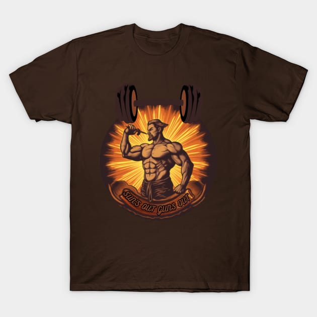 suns out guns out, gym hard, gift present ideas T-Shirt by Pattyld